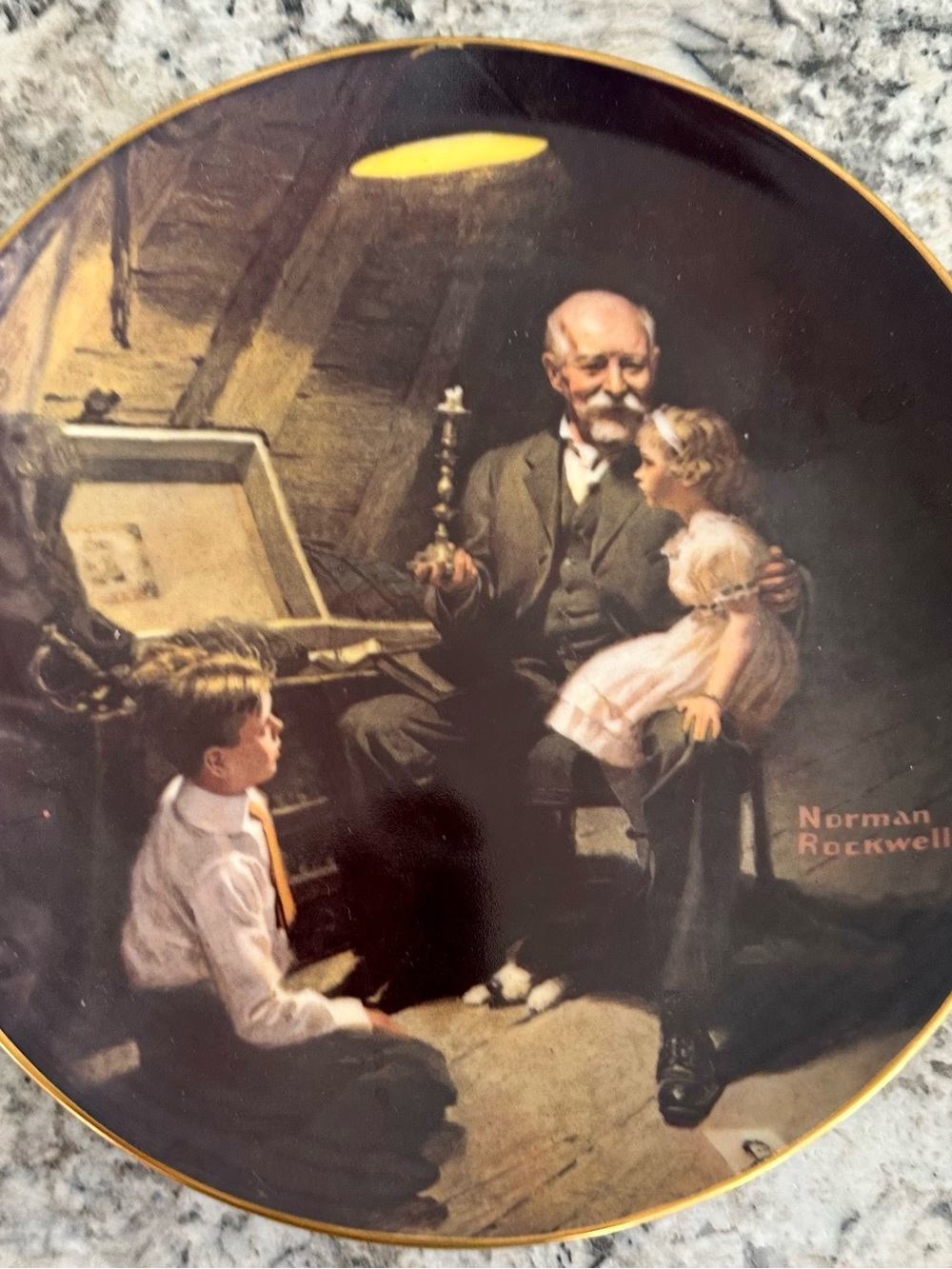 Norman Rockwell “Grandpa’s Treasure Chest” Collector’s Wall Plate - Brown Tones